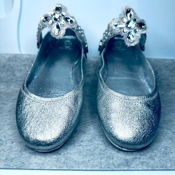 Tory Burch Shoes - TORY BURCH - Silver MINNIE Crystal Embellished 2way ballet flats/MaryJanes, 9.5M